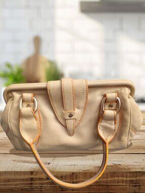 Sabrina Scala Vintage Cream Leather Hobo Bag Orange Stitch Accent